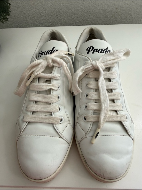Prada Shoes - Prada women size 6.5 White Leather Platform Lace-Up Sneakers
